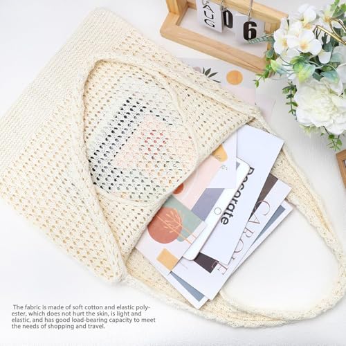 Image of Boho Crochet Beach Tote Shoulder Bag with Colored Beads | Colorful Aesthetic Hippie Knit Bag for Women