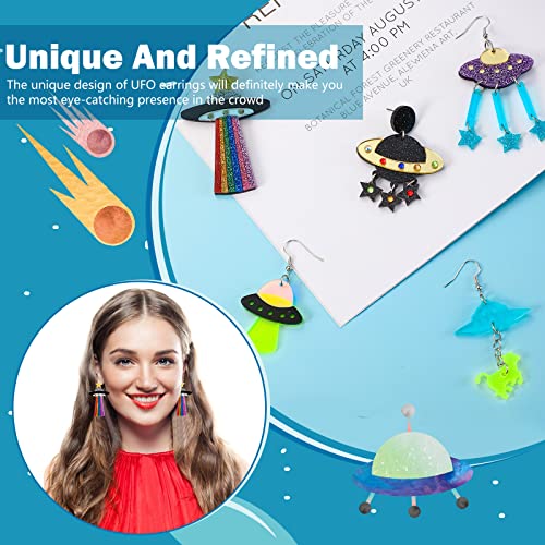 Yinkin 5 Pairs UFO Aliens Space Alien Acrylic Planet Earrings for Women Funky Weird Novelty Crazy Cute Fun Earrings Dangle for Halloween Jewelry3