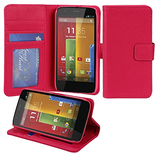 Moto G Case, Abacus24-7 Motorola Moto G Wallet Case, Leather Moto G Flip Cover with Card Holder and Kickstand - Pink Flip Case for Motorola Moto G (1st Gen) Phone