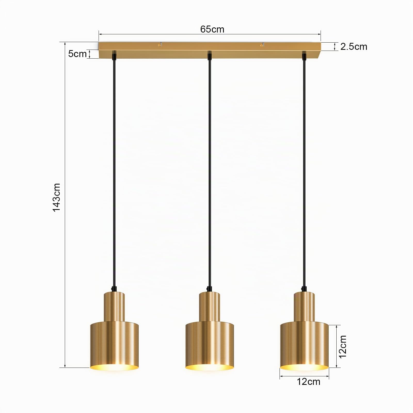 Lámpara Colgante Moderna Dorada de Metal, E27 de 3 Luces, para | Comedor, Salón e Isla de Cocina