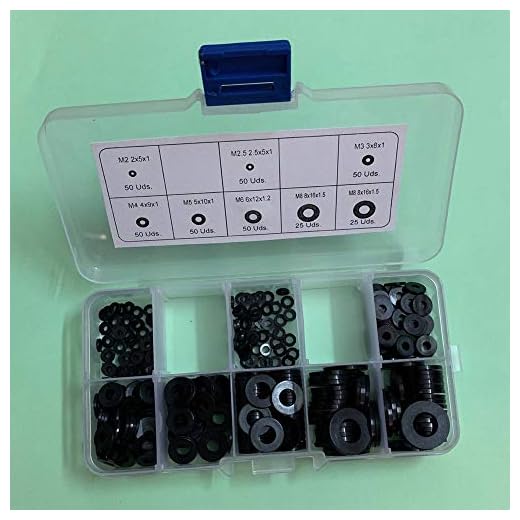 Movilideas 350 Pcs Caja Surtido de Arandelas Planas Arandelas de Plastico Redondas Arandela Nylon Negro Junta M2 M2.5 M3 M4 M5 M6 M8