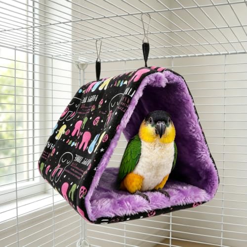 Image of Hypeety Bird Nest Cozy Hanging Bed Cage Warm Plush Hut for Bird, Black, L