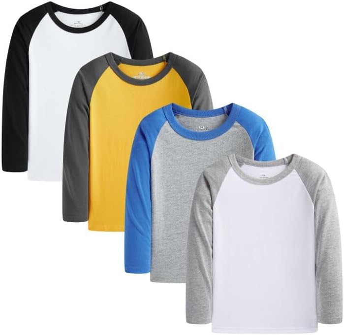 Huata 2 Packs Boys Girls T-Shirt Long Sleeve Crewneck Tee - Image 4