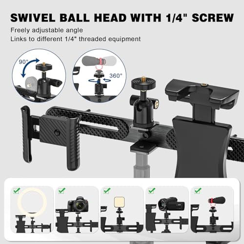 Rodison Soporte adaptador para iPad para trípode, soporte para tablet con cabezal giratorio de 1/4 pulgadas para luz de anillo, adaptador de trípode para tableta, adaptador con 2 soportes para iPad - imagen 2