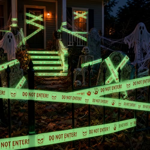 Allyix Glow in the Dark Halloween Decorations Caution Tape, 2 in x 16.4 Ft - image 7