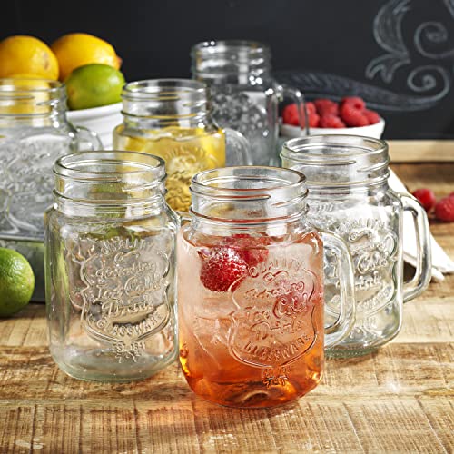 Glaver's Set of 10 Ice Cold 16 Oz. Mason Drinking Glasses With Handles. Quality Refreshing Ice Cold Embossed Logo Jars for Beverages, Cocktails, Shakes, Smoothies, Sodas, Juice. - Image 4