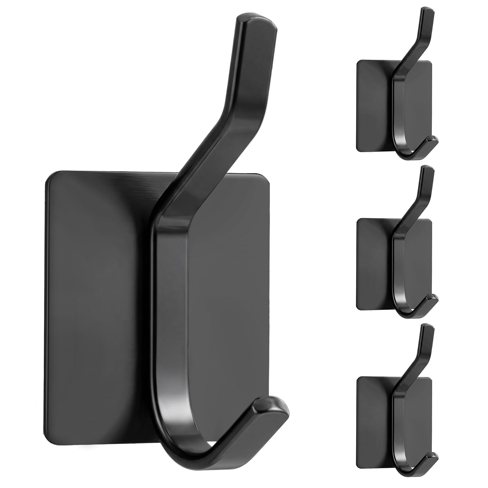 Brencco Self-Adhesive Wall Hooks, No Drilling Hooks, Black, Ideal for Bathroom, Kitchen, Towel Hooks for Clothes, Keys and Towels