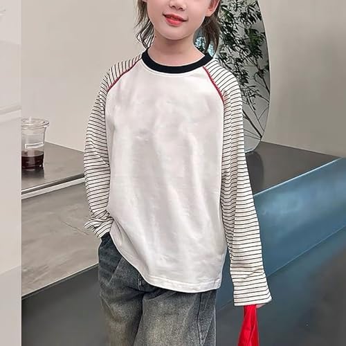 Girls Color Block Raglan T-Shirts Kids Loose Casual Striped Crewneck Top Tops Boys Basic Long Sleeve Tees for 2-11 Years2