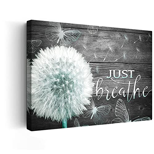 Boldrole Just Breathe Wall Art Gray Dandelion Canvas Wall Art For Living Room Bathroom Decoration White Flower Flora Dandelion Picture Canvas Prints Artwork Framed Ready To Hang 12X16 Inch #TOP4