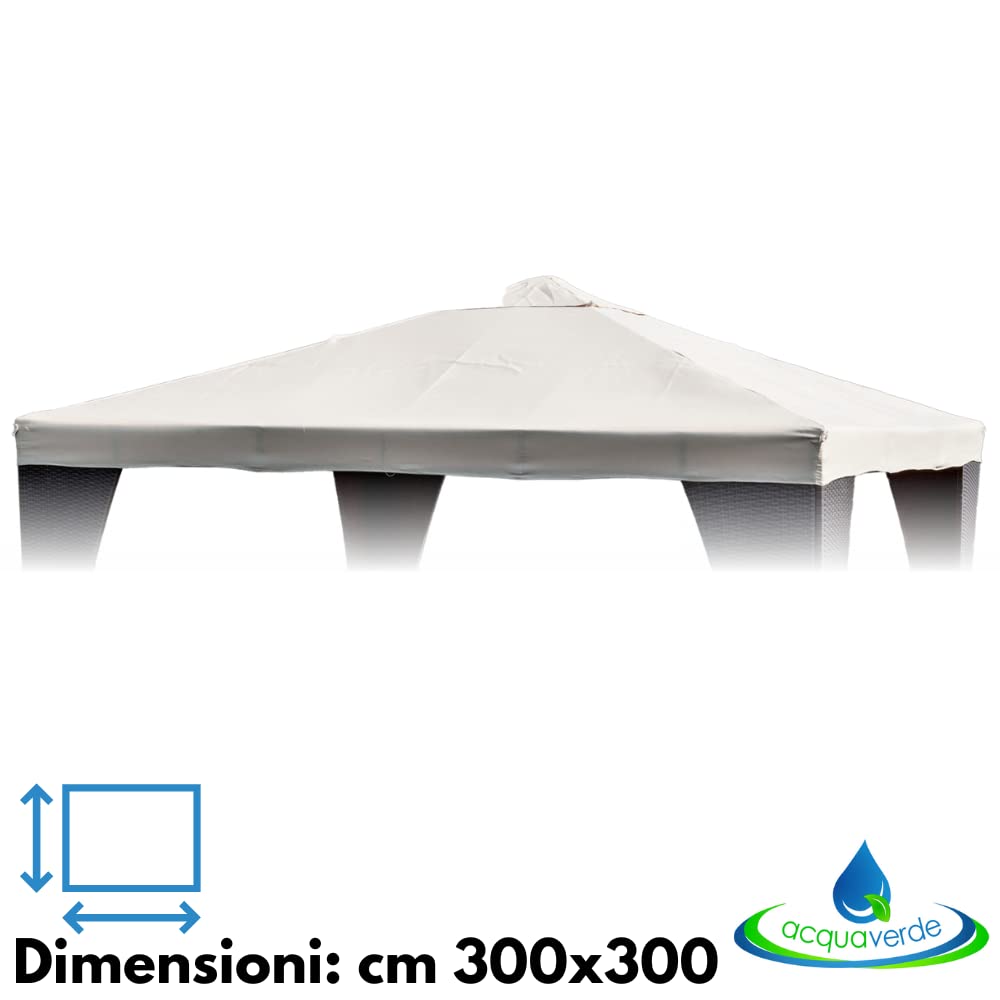 Telo di Copertura, Ricambio per Gazebo cm. 300x300, Top in Poliestere 180 grammi/mq Idrorepellente con Bordi Rinforzati e Airvent, Bianco