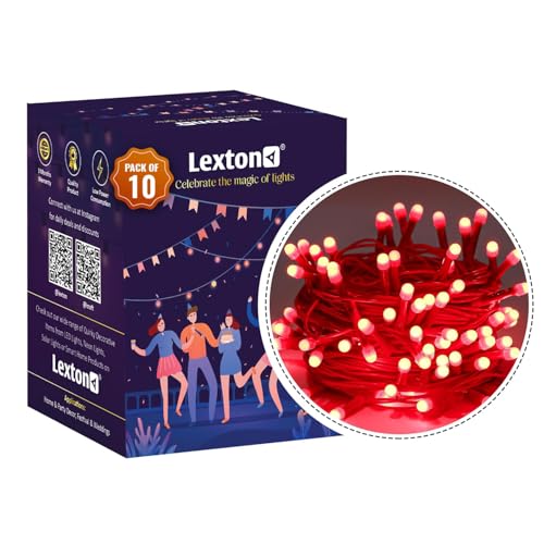 Image of Lexton 40 LED Power Pixel Serial String /Fairy Light | Plug Sourced | Suitable for Home & Outdoor Decoration, Diwali, Christmas, Ramadan, Wedding, Party, Festival (Pack of 10, Red)