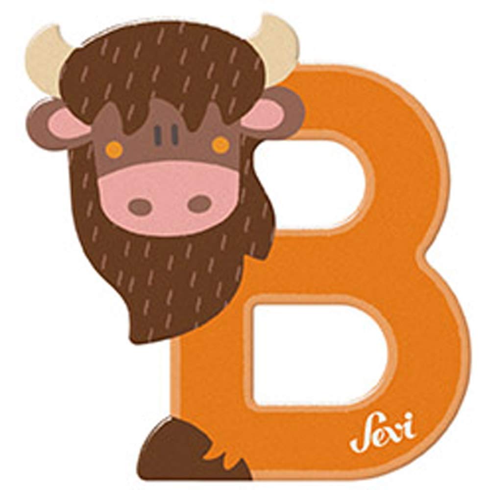 Sevi Letter B Bison Wooden letters for children's bedroom decor | 10cm | Animal Alphabet | model 83002