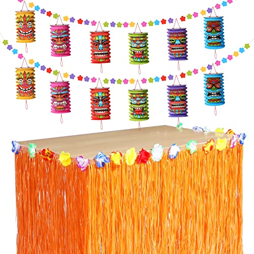 3 Pcs Hawaiian Party Decorations Luau Table Skirt Tiki Flowers Lanterns Banners Tropical Party Decor Aloha Hanging Decorations Fringe Party Decoration For Bars Festival Home Birthday Party Outdoor #TOP21