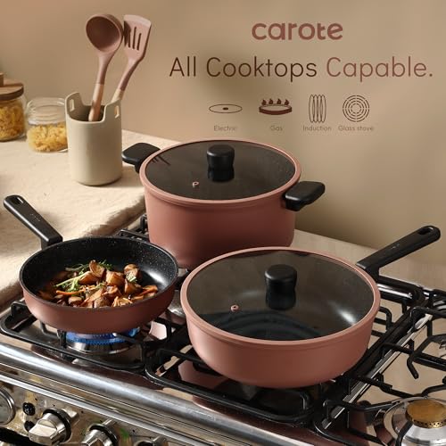 image for CAROTE Non Stick Pots and Pans Set, Cookware Sets Nonstick16 Piece, Ki
