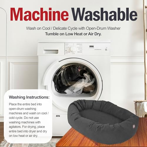 Image of Majestic Pet Suede Shredded Memory Foam Mix Calming Dog Bed Washable - Cozy Soft Round Dog Bed with Spine for Head Support - Fluffy Donut Dog Bed, 40 Inch, Gray