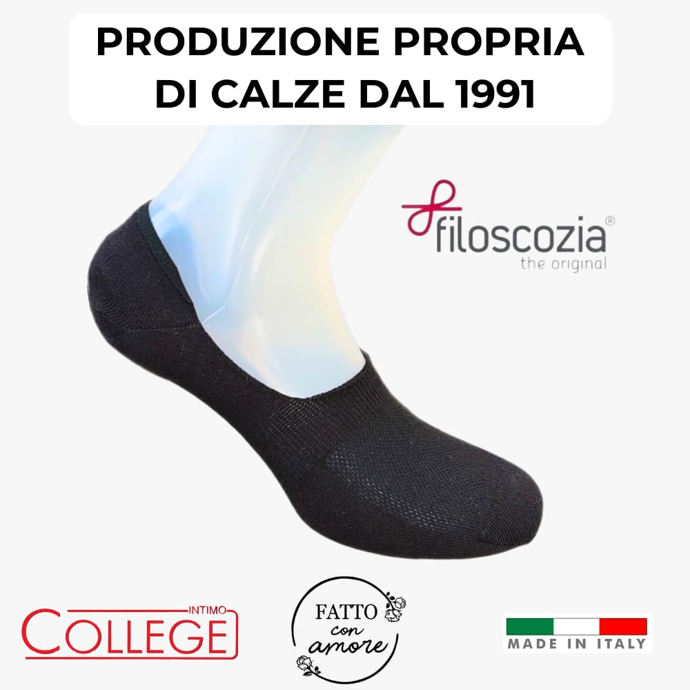 Infinity - 12/6 Paia Calze Fantasmini Uomo con Tecnologia Antiscivolo, Calze Filo di Scozia Uomo Corte in Puro Cotone Elasticizzato, Calzini Invisibili Ideali per Mocassino Made in Italy