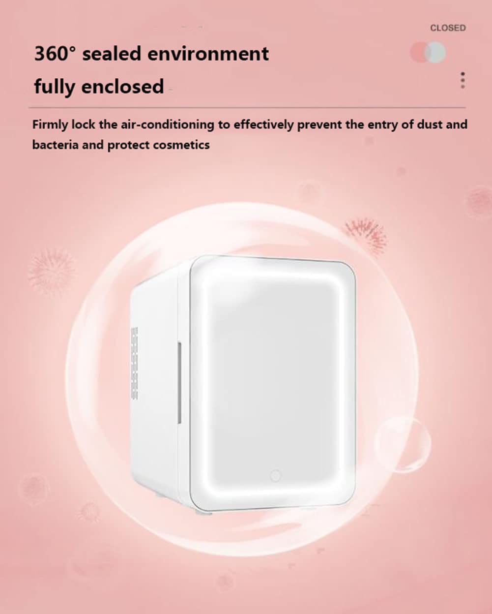 Skincare Nevera portátil termoeléctrica de 12 V CC con puerta de cristal, espejo y luz para cosméticos de dormitorio y oficina