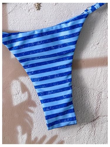 Women's 2 Piece Bikini Set Striped Halter Triangle Cheeky Thong Swimsuits High Cut Bathing Suit4