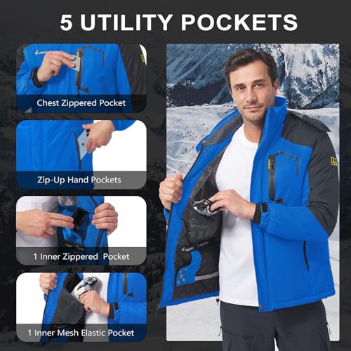 Image of Mens Winter Coats Ski Snowboard Jacket Down Waterproof Coat | Warm Jacket, Insulated Jacket, Cold Weather Jacket, Heavy Jackets, Winter Parka, Windproof Coat, Hiking, Camping, Working