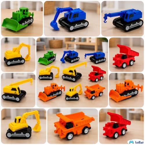 Image of FunBlast Pull Back Vehicles Toy Cars Playset - Set of 10, Construction Mini Power Friction Trucks for 3+ Years Old Kids (Pack of 10)