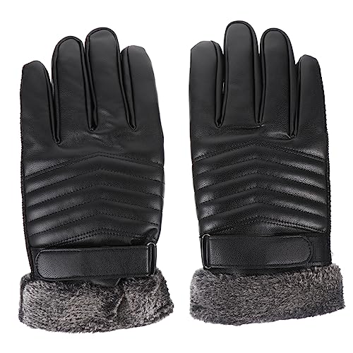 FOMIYES 1Pair Winter Cycling Touchscreen Gloves for Men Women Plush Warmth Wind Cold Resistant for Outdoor Activities Black