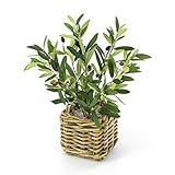 artplants.de Decorativo arbolito de Olivo en cesto de Mimbre - Pequeña olivera Artificial - Planta de plástico