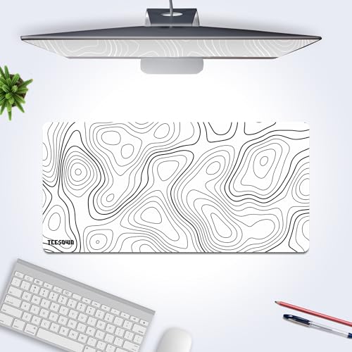 Image of White Topographical Extended Mouse Pad (11x23) for Laptop Desktop PC and Gaming Desk Mat Rubber Base Desk Pad