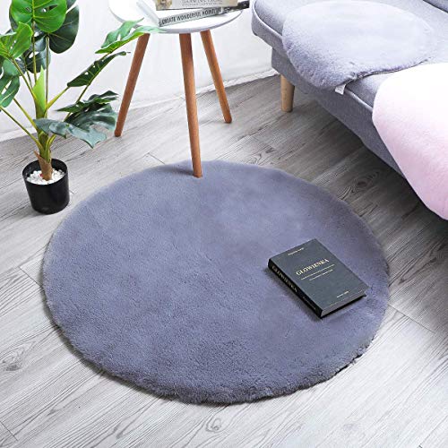YIHAIC Alfombra de Piel de Oveja,Antideslizante Alfombra De Piel De Conejo Artificial,niños Alfombra con Adecuada para Alfombra de Sala de Estar,tapete para Cama,Dormitorio,sofá (Gris, 90 x 90cm)