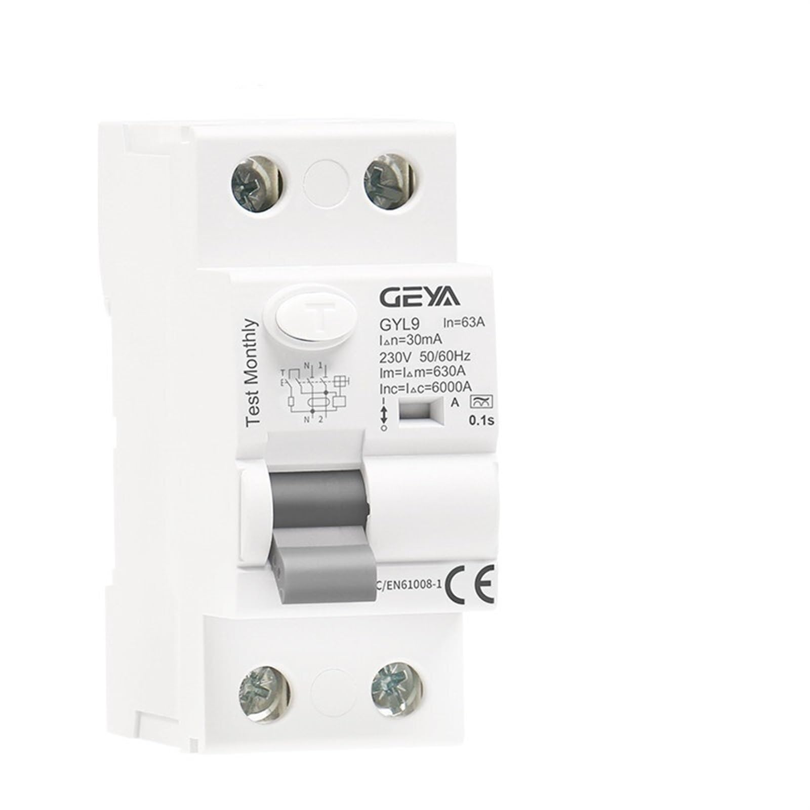 Przełącznik różnicowy elektromagnetyczny Typ A GYL9, Przełącznik różnicowy AC, 2-biegunowy, 40A, 63A, 30mA, 100mA, 300mA, 1P+N (100mA,2P 63A)