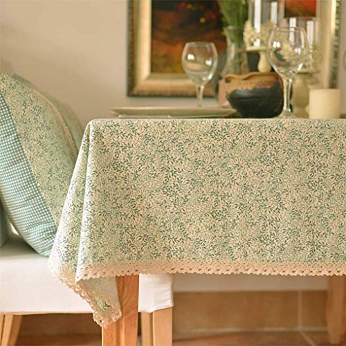 Verde Floral Prin Mantel Mantel de Lino Algodón Lino Lavable Resistente a la decoloración para Pascua Aparador Mesa Hogar y Cocina Mesas de Comedor (Color: VerdeA, Tamaño: 140x220cm)