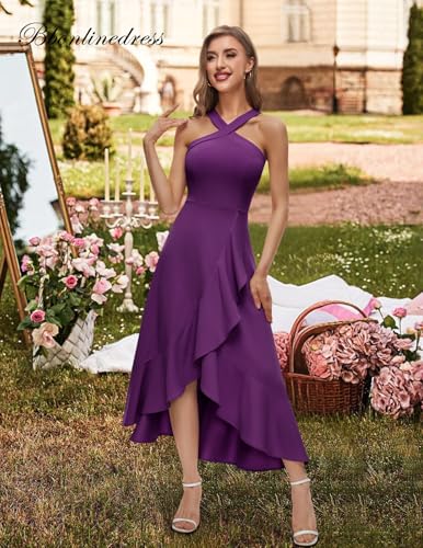 Image of Bbonlinedress Halter Cocktail Women Dresses Prom Formal Wedding Guest Bridesmaid Ruffled Maxi Hi-Lo Evening Party 2026 Dress