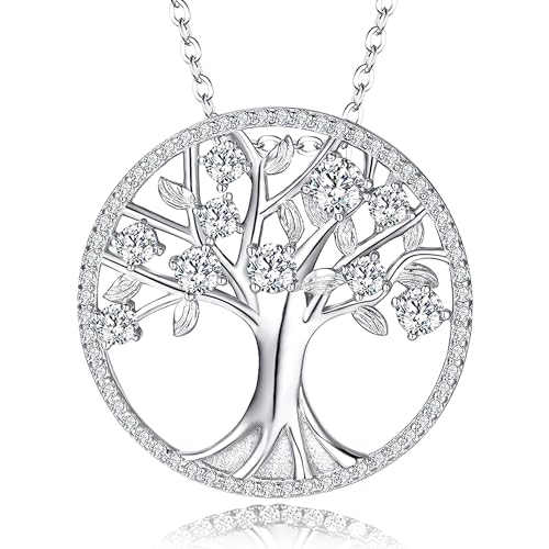 JUZICHEN Colgante Arbol de La Vida Plata 925, Collar Árbol de La Vida Colgante Verde, Regalos para Mama, Mujer, Madre, Con Caja de Regalo (Blanco)