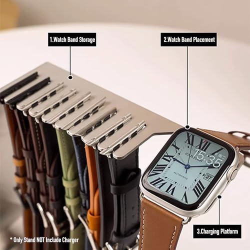 XFEN Stainless Steel Band Holder Organizer with Charger Stand for Apple Watch – Holds 9 Bands, Premium Durable Design, Silver - Image 3