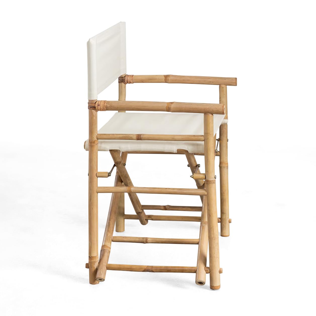Brigros Estosa - Sedia regista in Bamboo con Telo in Cotone Bianco Set da 2-91x47x44 cm - Design Naturale e Confortevole, poltrona da giardino, poltrona in bamboo (Bianco)
