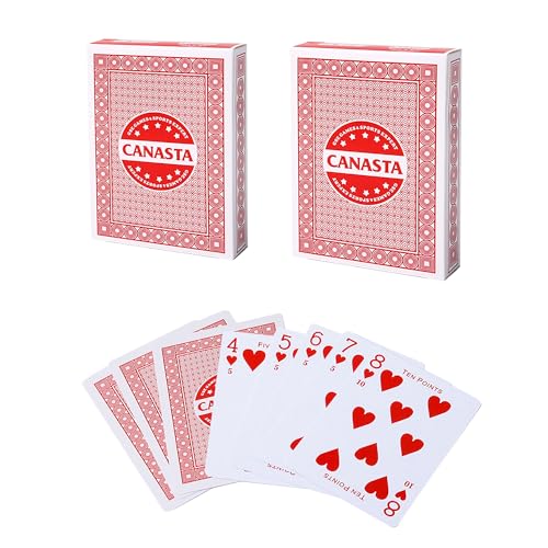 GSE Games & Sports Expert 2-Deck Canasta Cards with Point Values, Includes Canasta and Hand & Foot Game Rules, Traditional Rummy Game Playing Cards (Red)
