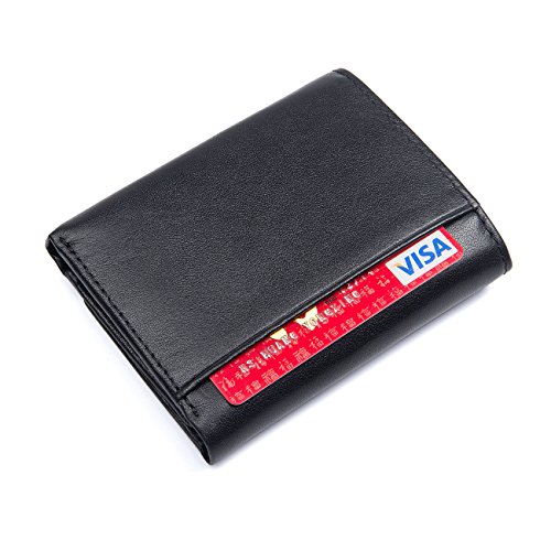 RFID Blocking Genuine Cowhide Leather Trifold Card Wallet for Men With 2 ID Window3