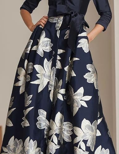 2024 A-Line Mother of The Bride Dress Elegant Shirt Collar Satin Floor Length 3/4 Length Sleeve with Sash/Ribbon3