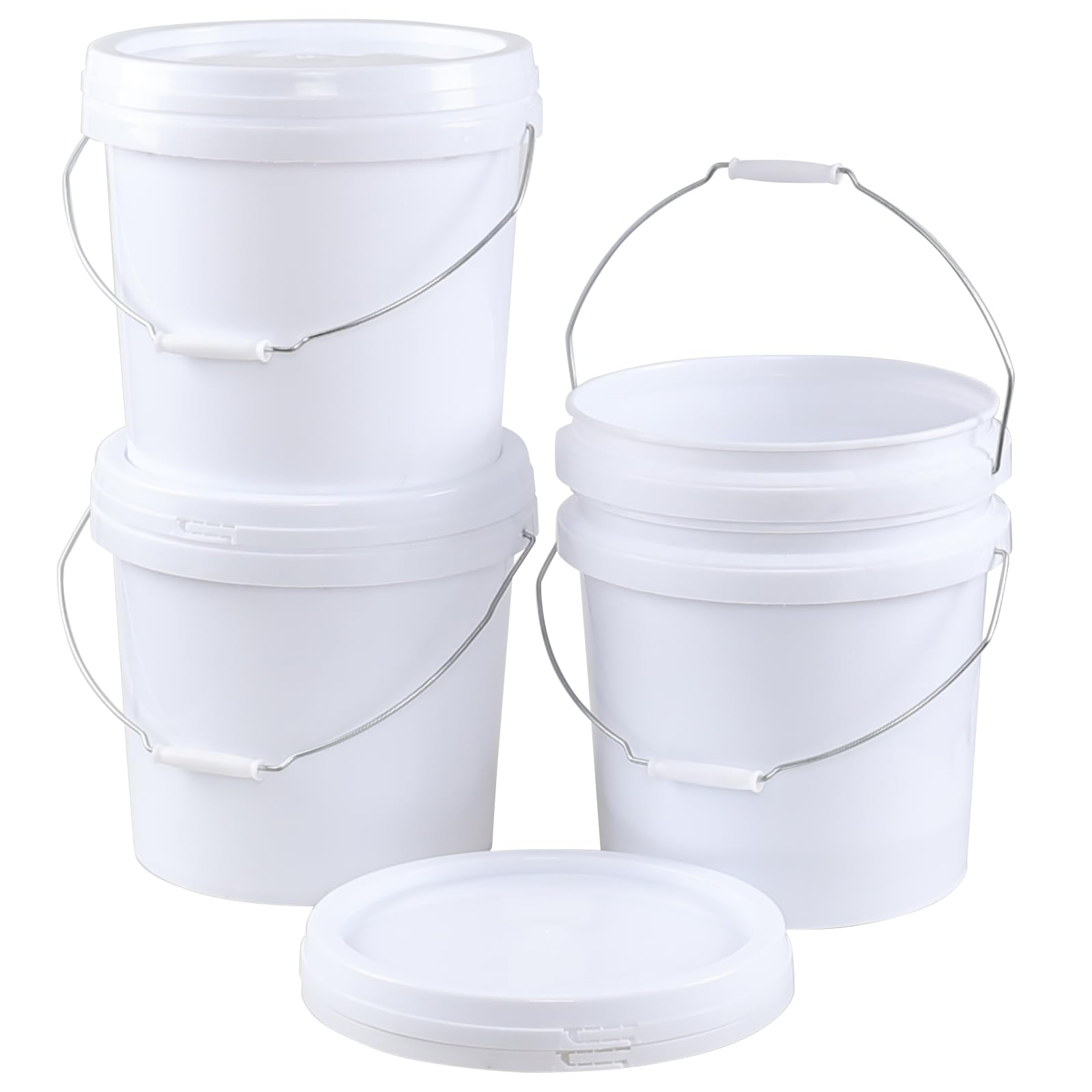 Joyeen 4-Pack 15 Liters White Food Grade Storage Buckets, Plastic Paint Pails with Lids