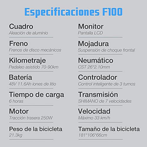Fafrees F100 Elektrische fiets, 26 inch, e-bike 250 W, elektrische mountainbikes, uitneembare 48 V 11,6 Ah batterij… - Afbeelding 4