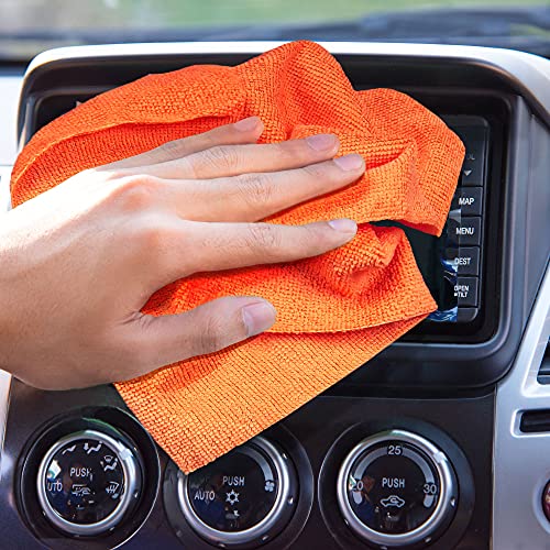 Image of Eurow 200GSM Microfiber Cleaning and Drying Cloths with Dispenser Box, Reusable, Streak-Free, Scratch-Free, Ultra Absorbent, Edgeless for All Surface Types, 12x12in, 50-Pack, Orange