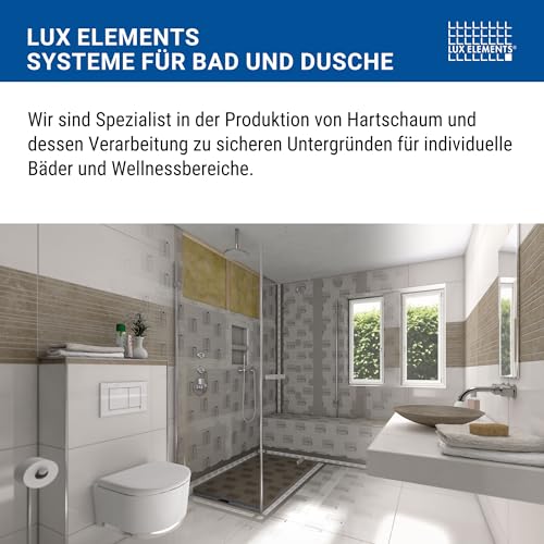 LUX ELEMENTS Bauplatte Fertig zum Verfliesen 125 x 60cm 4 Stk. I Hartschaumplatte 4mm aus expandiertem Polystyrol mit Spezialmörtel Beschichtung I Schimmelresistent