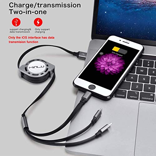 Minlu Multi Charging Cable 3A 2Pack 4Ft 3 In 1 Retractable Charging Cord Multi Usb Cable Fast Charger Cord Adapter With Ip/Type C/Micro Usb Port For Cell Phones/Ip/Samsung Galaxy/Ps/Tablets And More #TOP2
