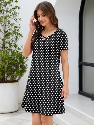 Image of KORSIS Women's Dresses Summer Casual T-Shirt Short Sleeve Criss Cross V Neck Swing Beach Vacation Sundress Dress with Pockets