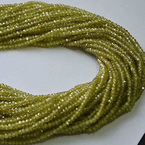 Peridot Cubic Zerconia 3mm fil de perles rondelles de 14 pouces