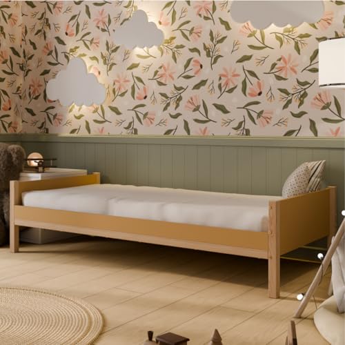 Crazy Pine Lit Enfant 120x200 cm – Lit Classique en Bois Composite (LHDF), Toffee, Pieds en Pin Massif, Tête/Pied de Lit – Montage Facile – Crazy Axel