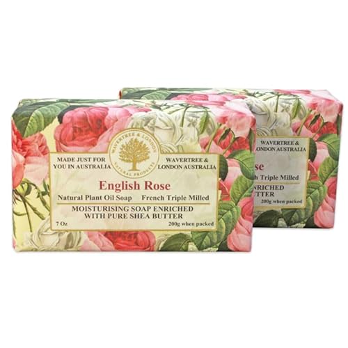 Wavertree & London WL-12-2 English Rose Scented Natural Soap (2 Bars), 7Oz Moisturizing French Triple Milled Soap Bars Enriched With Shea Butter - Pure Plant Oil Bath & Body Soap cover