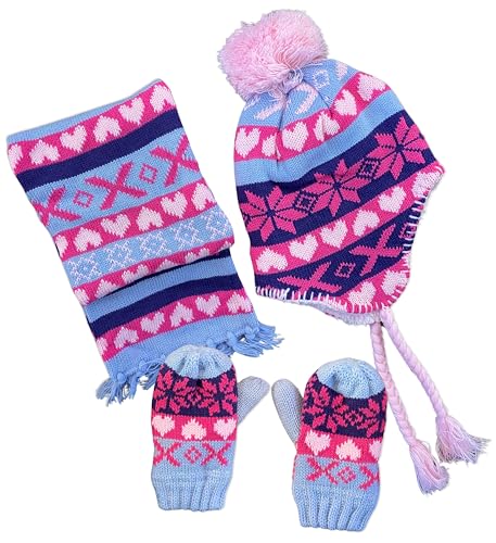 Image of N'Ice Caps Kids Hat Glove Scarf Girls 3 Piece Winter Knit Set Sherpa Lined