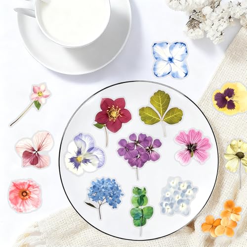 Image of 50PCS Transparent Flora Scrapbook Stickers, Flower-E | Vintage Aesthetic Flowers, Vinyl Waterproof, For Scrapbooks Travel Journal, For Water Bottles Laptop Phone