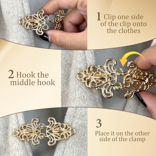 4 Stück Vintage Schal Clip, Cape Clips für Kleider, Retro Cardigan Clip, Schal Kragen Verschluss, Cape Mantel Clips, Kleid Shirt Button Clip für Mädchen Frauen (Gold)
