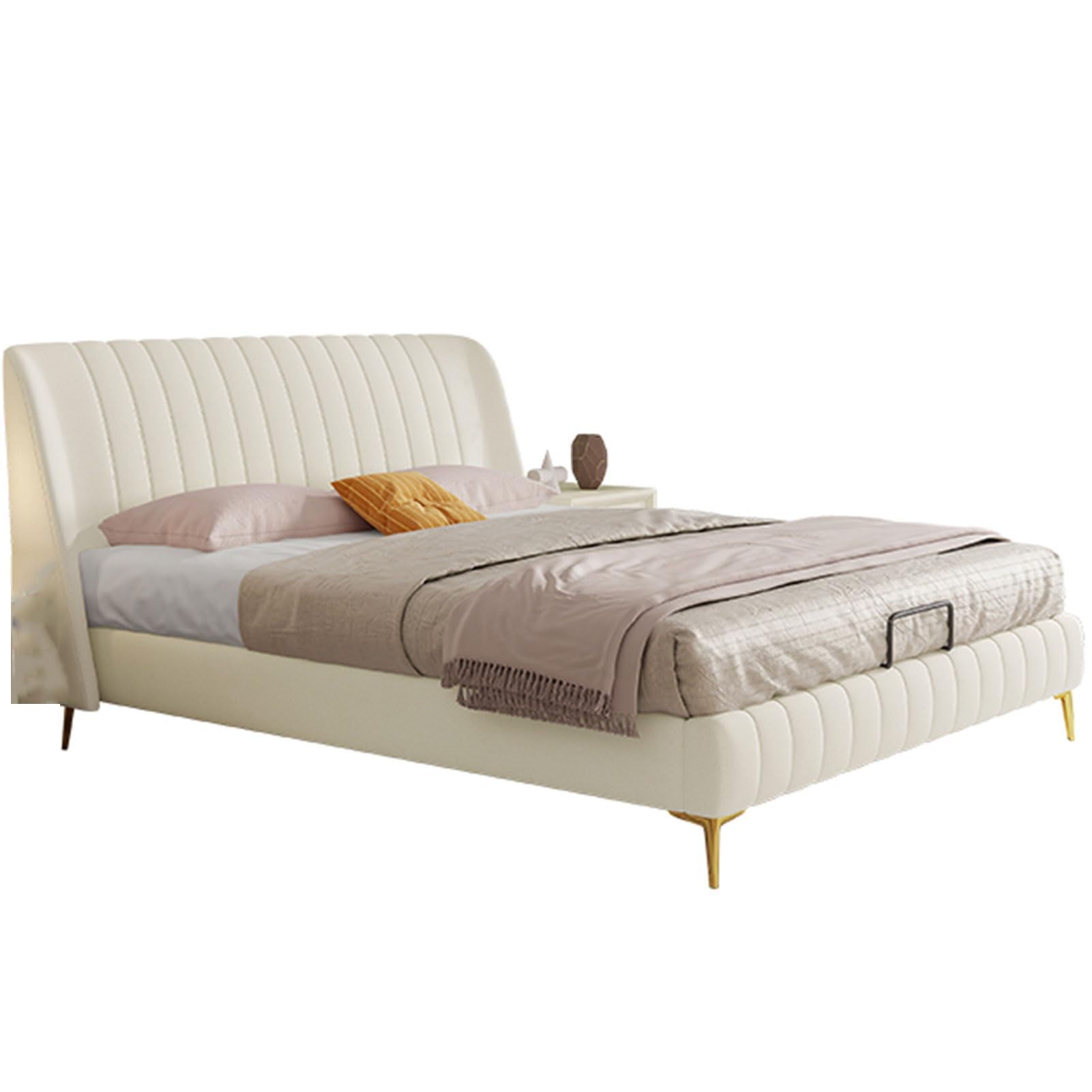 King Size Bed Frame with Headboard Upholstered Platform Bed Under-Bed Space No Box Spring Needed Easy Assembly